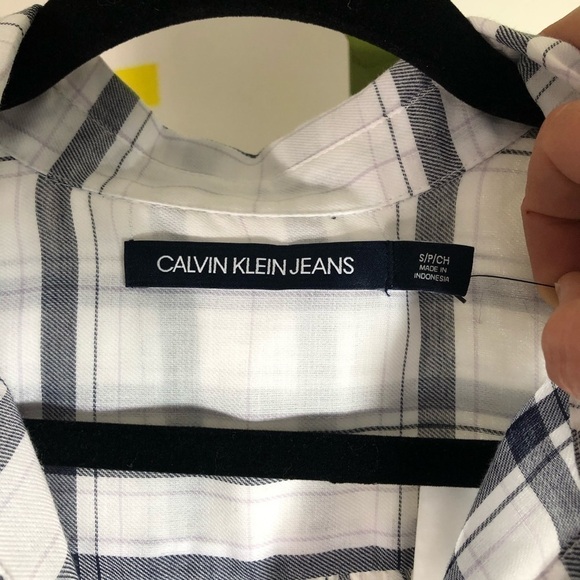 NWT Calvin Klein Jeans short sleeve plaid shirt S - Picture 3 of 5